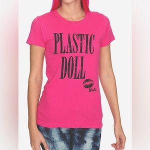 Barbie Plastic Doll Pink Distressed T Shirt sz L